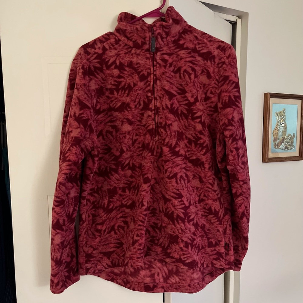 Red Flower women’s fleece with zipper neck.